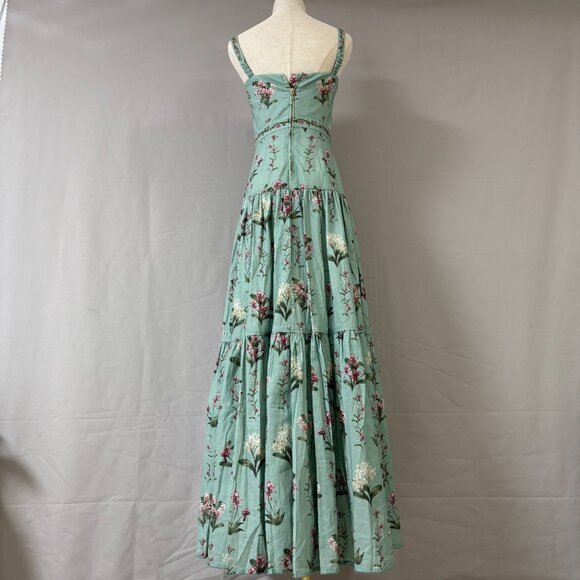 Agua by Agua Bendita  Green layered linen maxi dress with Lima linen embroidery - Picture 6 of 12